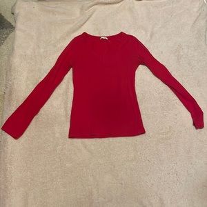 Red Long Sleeve V-Neck Stretchy Tee Shirt